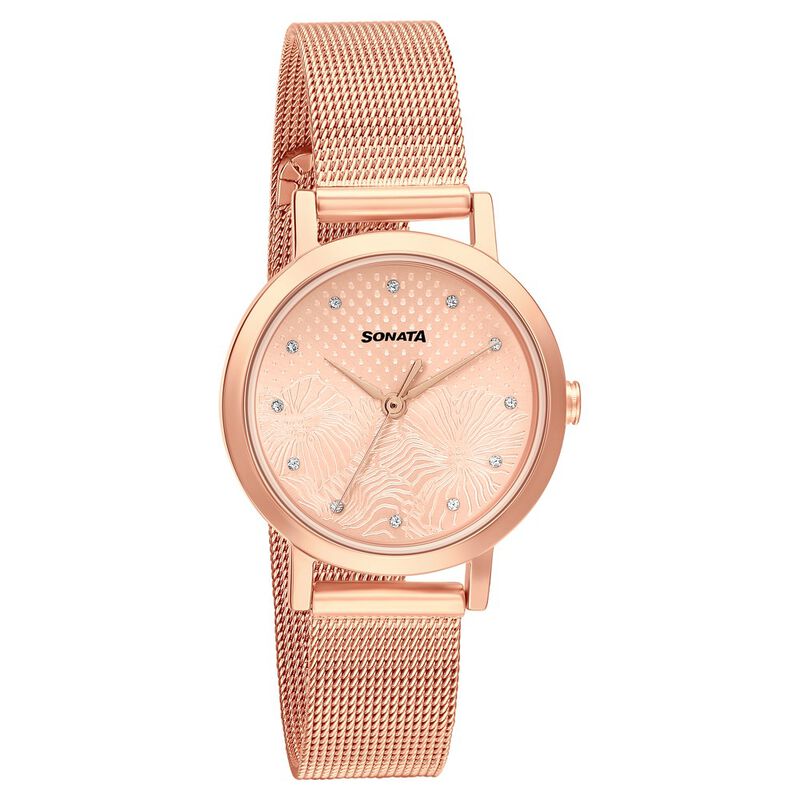 Sonata Linnea Rose Gold Dial Women Watch With Stainless Steel Strap - image number 0