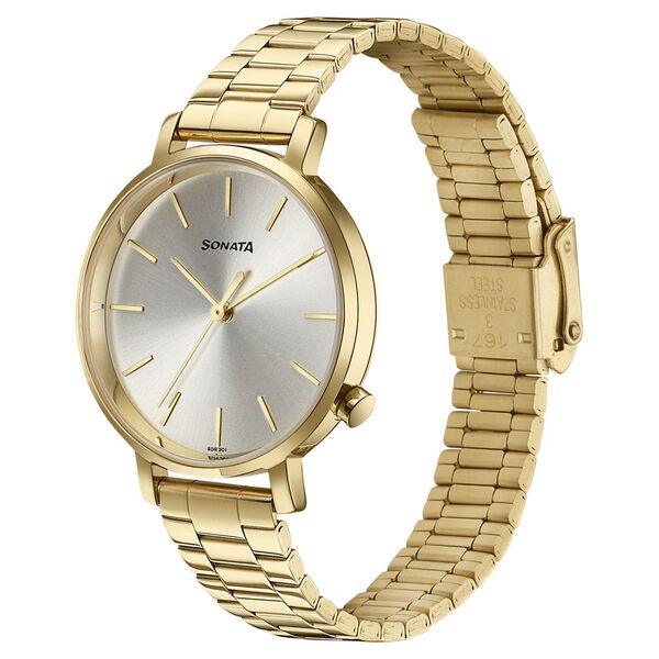 Sonata Elegent Essentials Quartz Analog Champagne Dial Stainless Steel Strap Watch For Women - image number 2