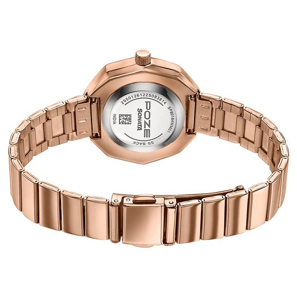 Poze Poze Quartz Analog White Dial Rose Gold Stainless Steel Strap Watch For Women - image number 6