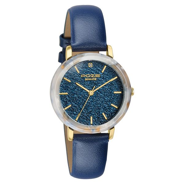 Poze By Sonata Quartz Analog Blue Dial Blue PU Leather Strap Watch For Women - image number 2