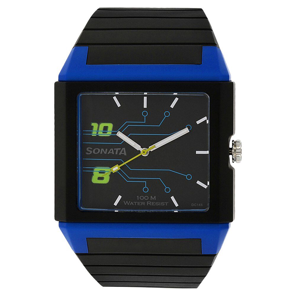 Buy Online SF Quartz Analog Black Dial Plastic Strap Watch for Men 7988pp03 p Sonata