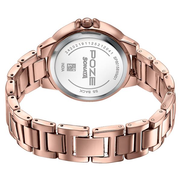 Poze By Sonata Quartz Analog Pink Dial Rose Gold Metal Strap Watch For Women - image number 6