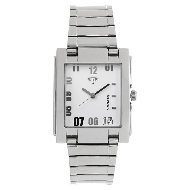 Sonata Quartz Analog White Dial Metal Strap Watch for Men - image number 0