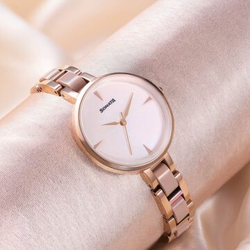 Sonata Quartz Analog Mother of Pearl Dial Two Toned Stainless Steel Strap Watch For Women