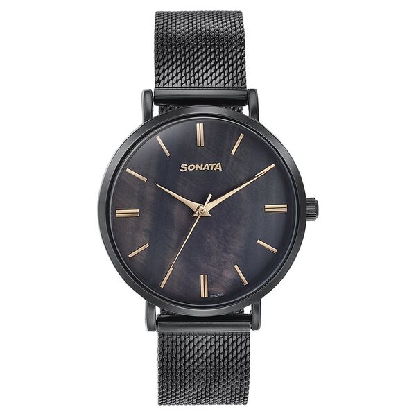 Sonata Quartz Analog Black Dial Black Stainless Steel Strap Watch For Women - image number 1