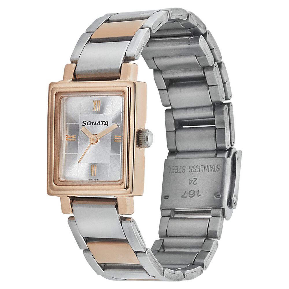 Buy Online Sonata Blush Silver Dial Women Watch With Stainless Steel Strap nn8080km01 Sonata