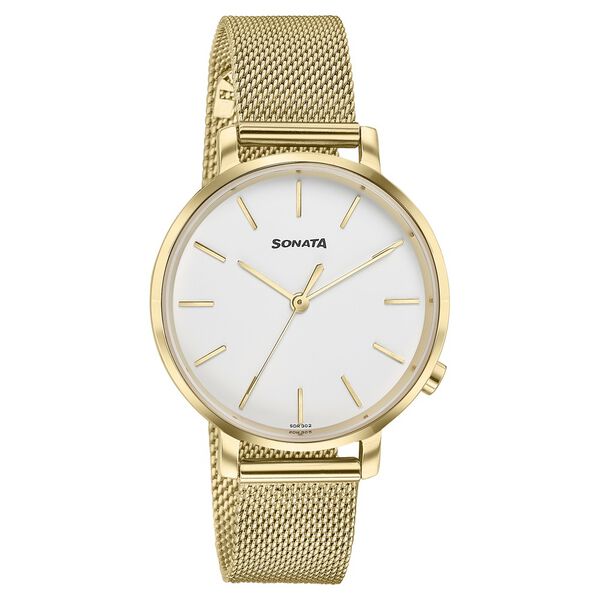 Sonata Elegent Essentials Quartz Analog White Dial Stainless Steel Strap Watch For Women - image number 1