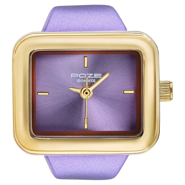 Ring Watch By Sonata Quartz Analog Purple Dial Golden Metal Strap Watch For Women - image number 1