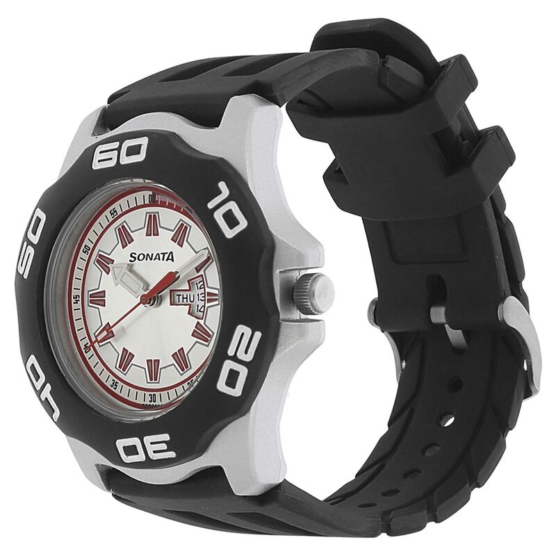 SF Quartz Analog with Day and Date Silver Dial Plastic Strap Watch for Men - image number 1