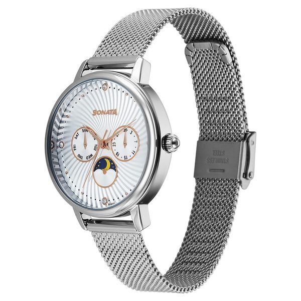 Sonata Festive Quartz Multifunction Silver Dial Metal Strap Watch For Women - image number 1