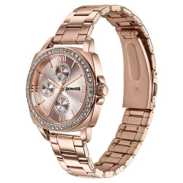 Sonata Festive Quartz Multifunction Rose Gold Dial Rose Gold Metal Strap Watch For Women - image number 2