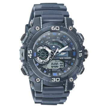 SF Quartz Analog Digital Blue Dial PU Strap Watch for Men