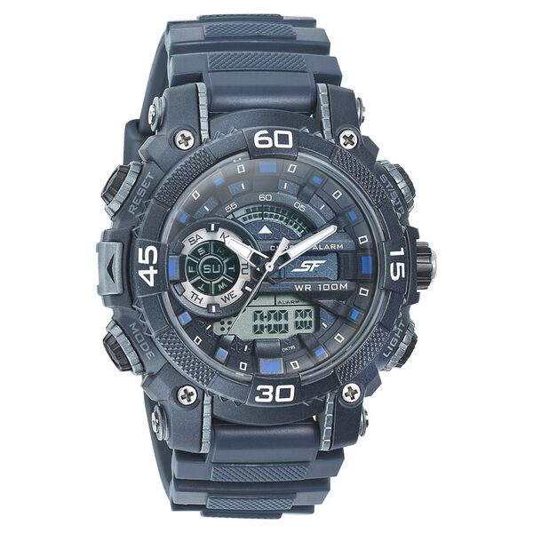 SF Quartz Analog Digital Blue Dial PU Strap Watch for Men - image number 0