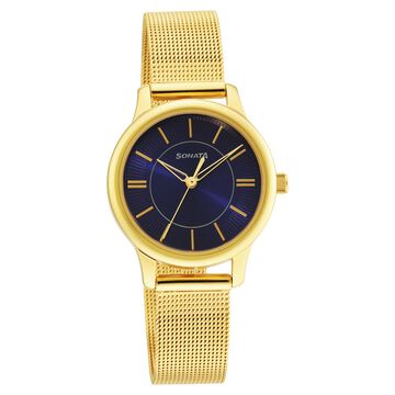 Sonata Classic Gold Blue Dial Metal Strap Watch for Women