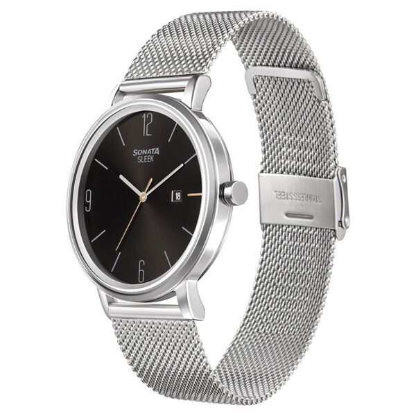 Sonata Quartz Analog with Date Black Dial Stainless Steel Strap Watch for Men - image number 1