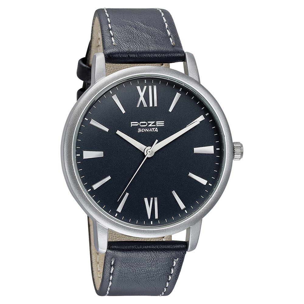 Buy Online Sonata Poze Quartz Analog Black Dial Leather Strap Watch for Men sp70039sl01w Sonata
