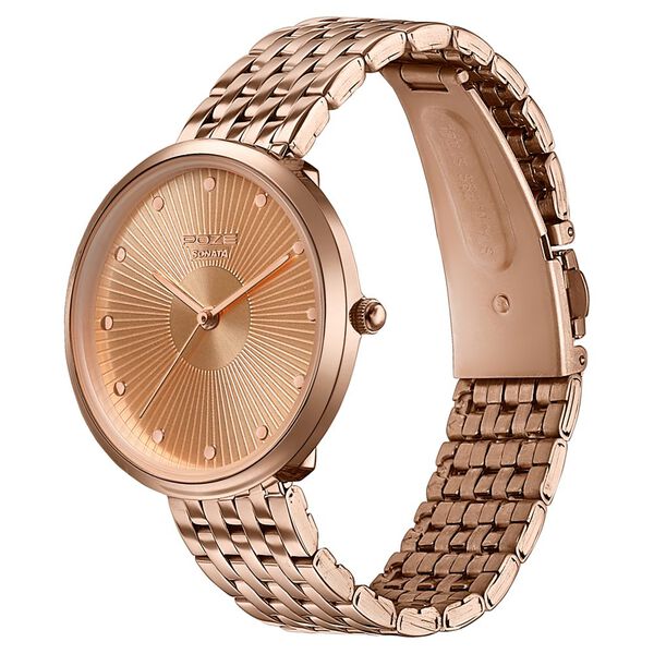 Sonata Poze Quartz Analog Beige Dial Stainless Steel Strap Watch For Women - image number 4