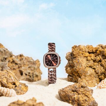 Sonata Poze Quartz Analog Brown Dial Metal Strap Watch For Women