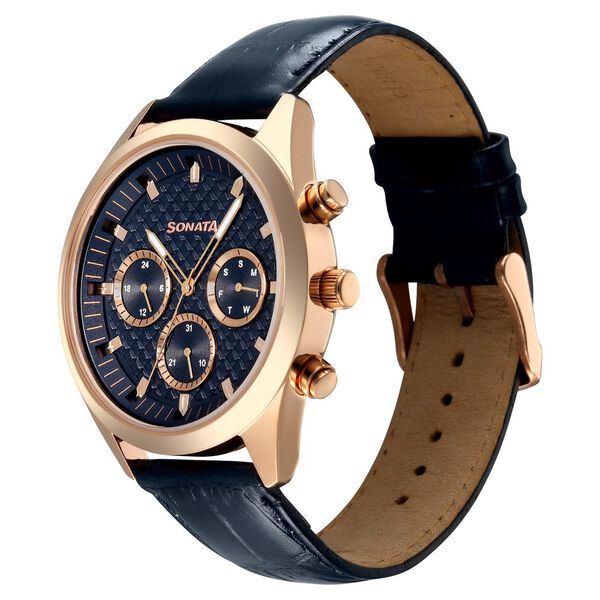 Sonata Summit Quartz Multifunction Blue Dial Blue Leather Strap Watch For Men - image number 2