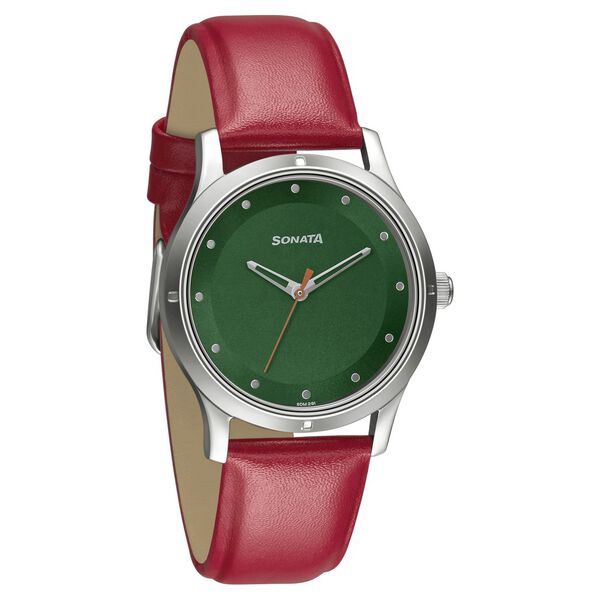 Sonata Women of Steel Green Dial Leather Strap Watch for Women - image number 0