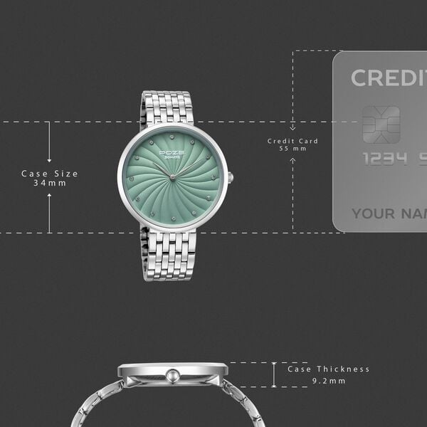 Poze By Sonata Quartz Analog Green Dial Silver Metal Strap Watch For Men - image number 3
