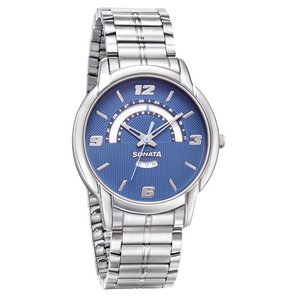 Sonata RPM Quartz Analog with Day and Date Blue Dial Metal Strap Watch for Men - image number 0