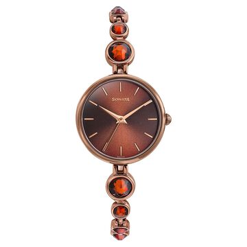 Sonata Aria Timeless Treasures Quartz Analog Brown Dial Bi Metal Strap Watch For Women
