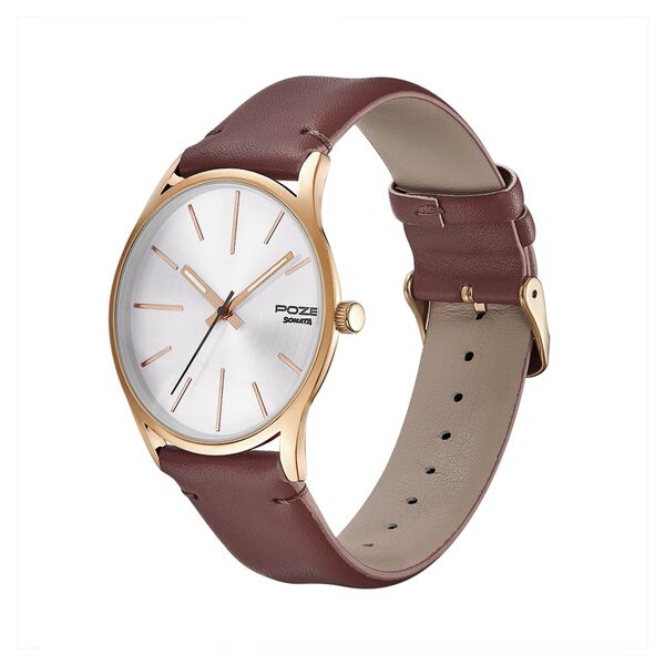 Poze by Sonata Quartz Analog Silver Dial PU Leather Strap Watch for Men - image number 2