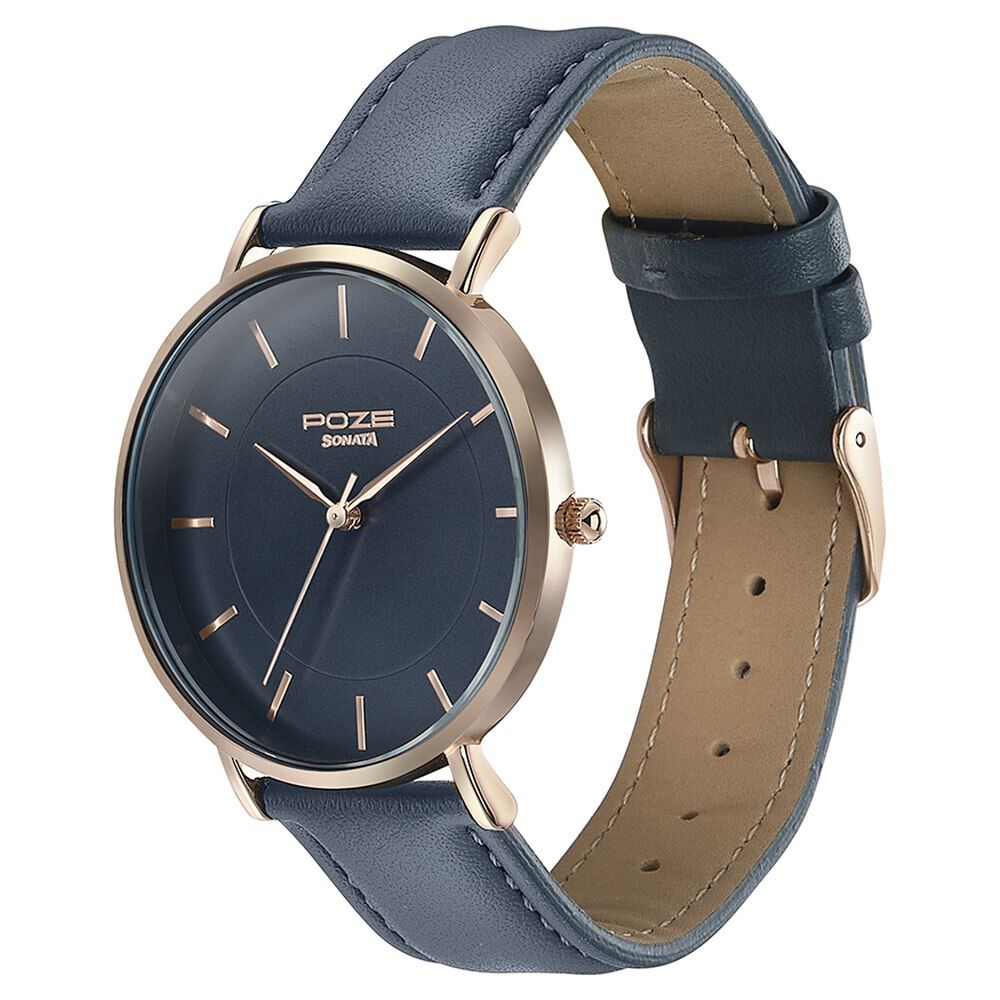 Buy Online Sonata Poze Quartz Analog Blue Dial Blue Leather Strap