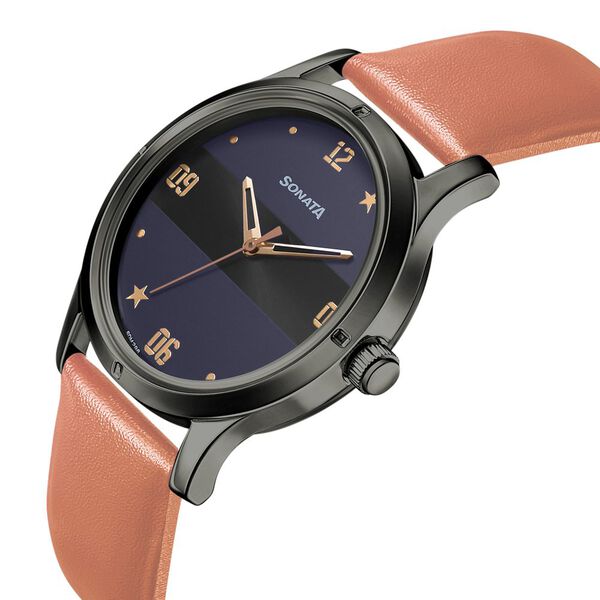 Sonata Women of Steel Black Dial Leather Strap Watch for Women - image number 2