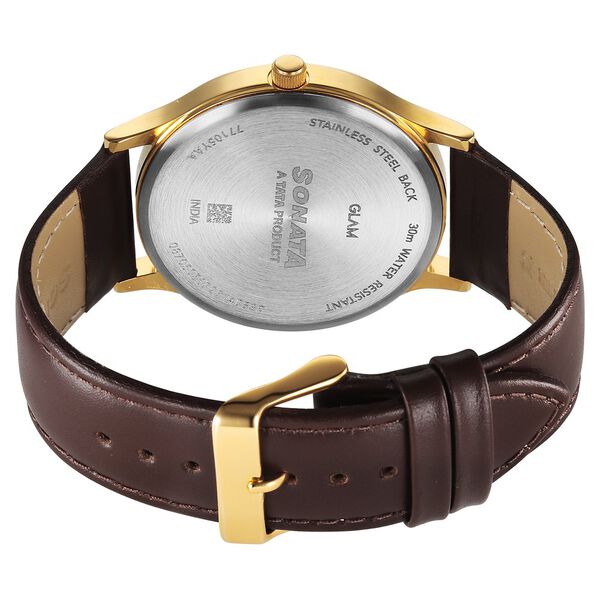 Sonata Traditional Essentials Quartz Analog Green Dial Brown Leather Strap Watch For Men - image number 4