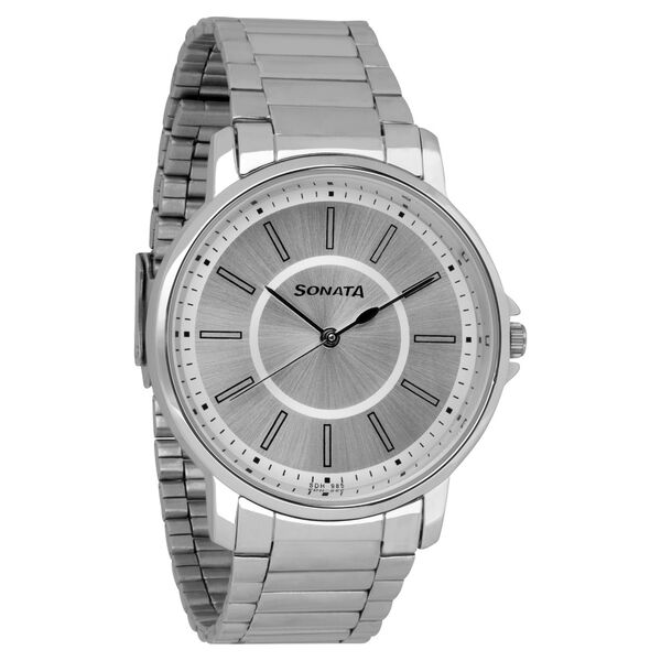 Sonata Quartz Analog Silver Dial Stainless Steel Strap Watch for Men - image number 1
