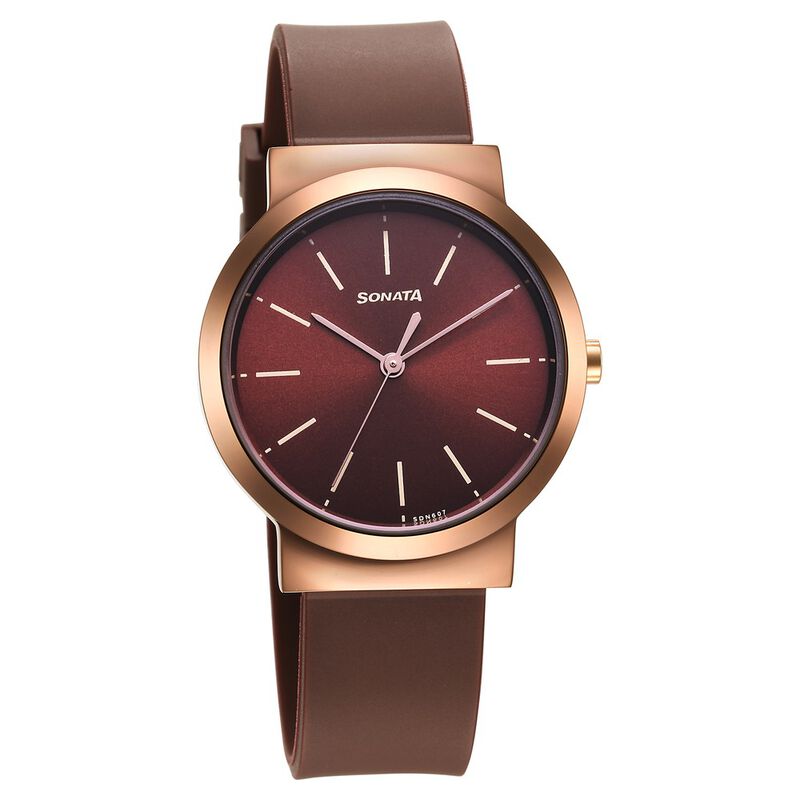 Sonata Essentials Brown Dial Polyurethane Strap Watch for Women