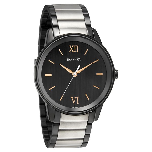 Sonata Quartz Analog Black Dial Metal Strap Watch for Men - image number 0