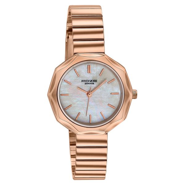 Poze Poze Quartz Analog White Dial Rose Gold Stainless Steel Strap Watch For Women - image number 2