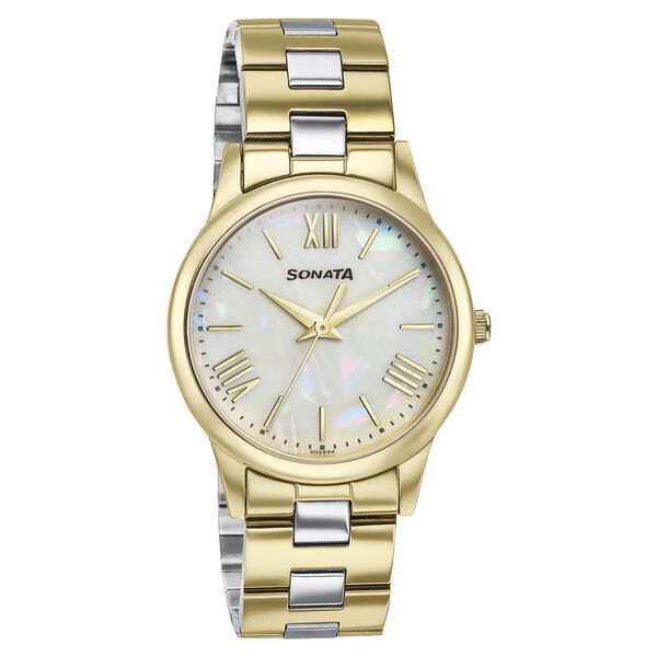 Sonata Glam Gold Quartz Analog Off White Dial Stainless Steel Strap Watch For Women - image number 1