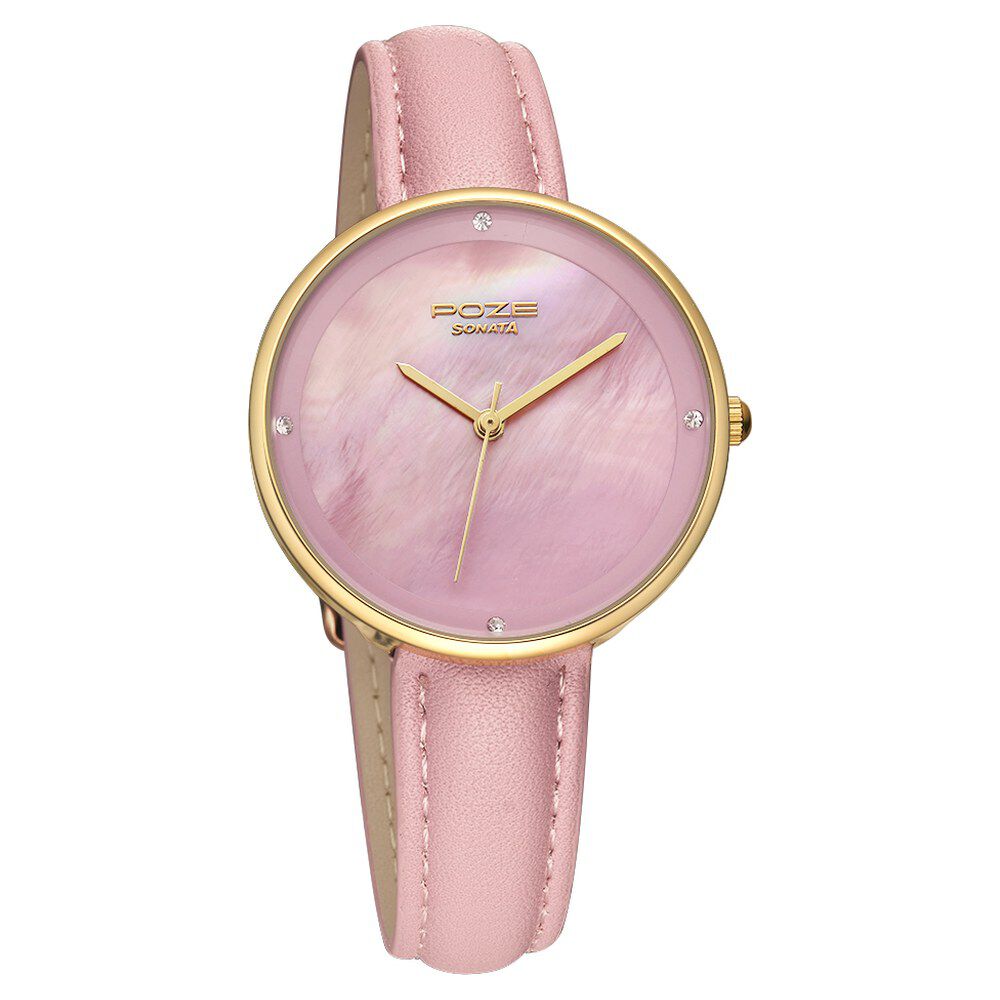 Buy Online Poze by Sonata Quartz Analog Pink Dial PU Leather Strap