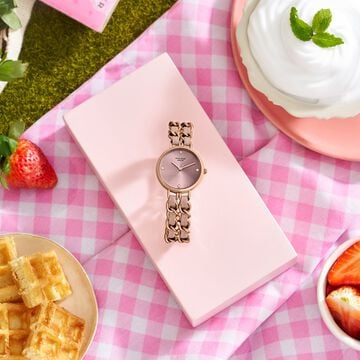 Poze Poze Quartz Analog Pink Dial Two Toned Metal & Leather Strap Watch For Women