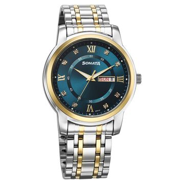 Sonata Wedding Quartz Analog Blue Dial Stainless Steel Strap Watch For Men