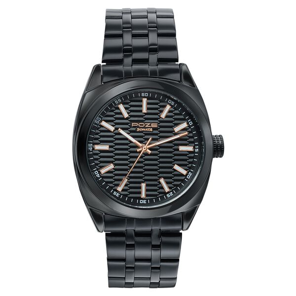 Poze Poze Quartz Analog Black Dial Black Metal Strap Watch For Men - image number 1