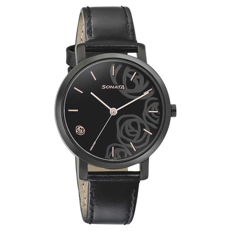 Sonata Onyx Black Dial Women Watch With Leather Strap - image number 0
