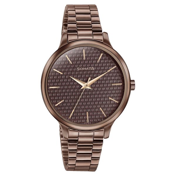 Sonata Wedding Bling Quartz Analog Brown Dial Brown Stainless Steel Strap Watch for Women - image number 1
