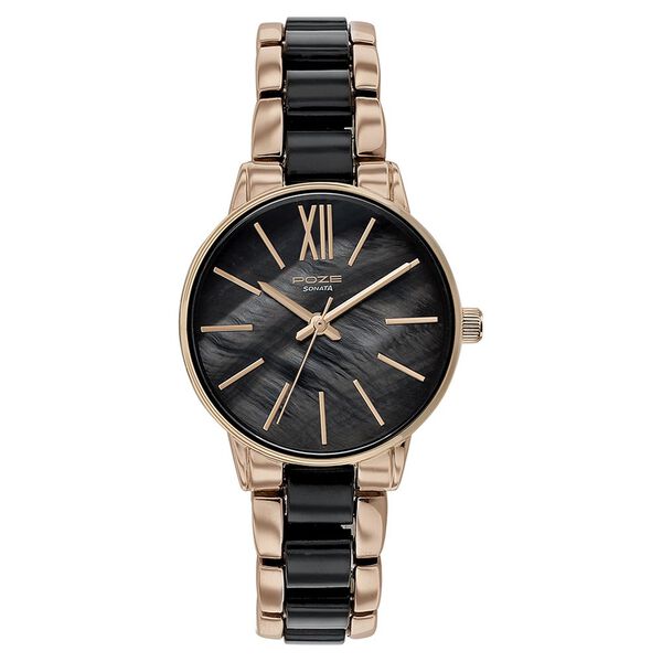 Sonata Poze Quartz Analog Mother Of Pearl Round Dial Two Toned Metal & Plastic Strap Watch For Women - image number 1