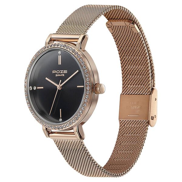 Sonata Poze Quartz Analog Black Dial Mesh Strap Watch for Women - image number 3