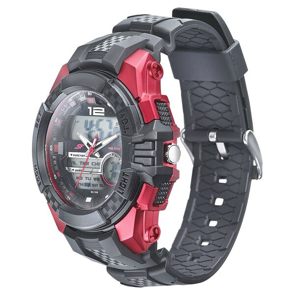 SF Quartz Analog Digital Black Dial PU Strap Watch for Men - image number 1