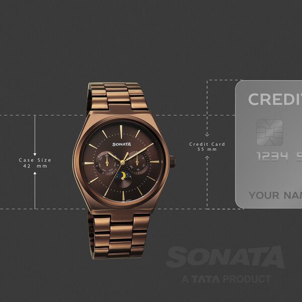 Sonata Festive Quartz Analog Brown Dial Metal Strap Watch For Men - image number 3