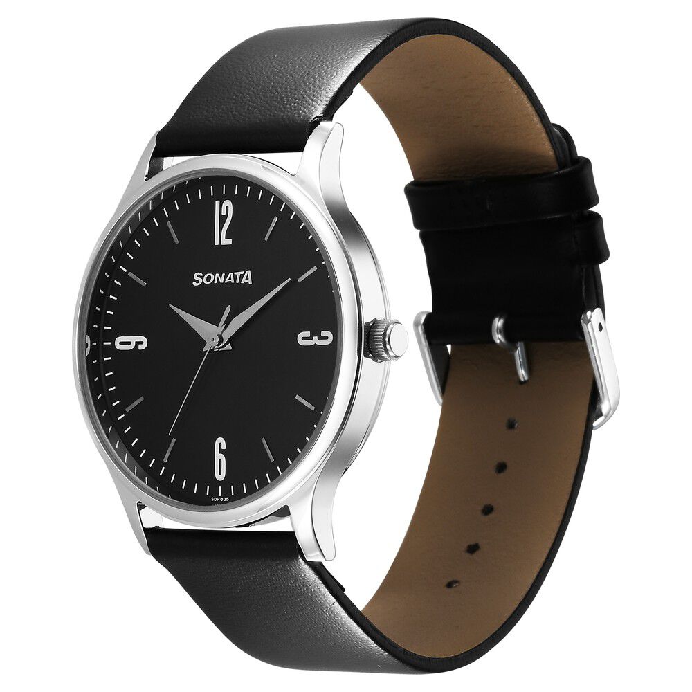 Sonata black clearance leather watch