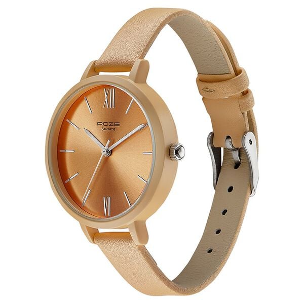 Sonata Poze Quartz Analog Brown Dial Leather Strap Watch for Women - image number 3