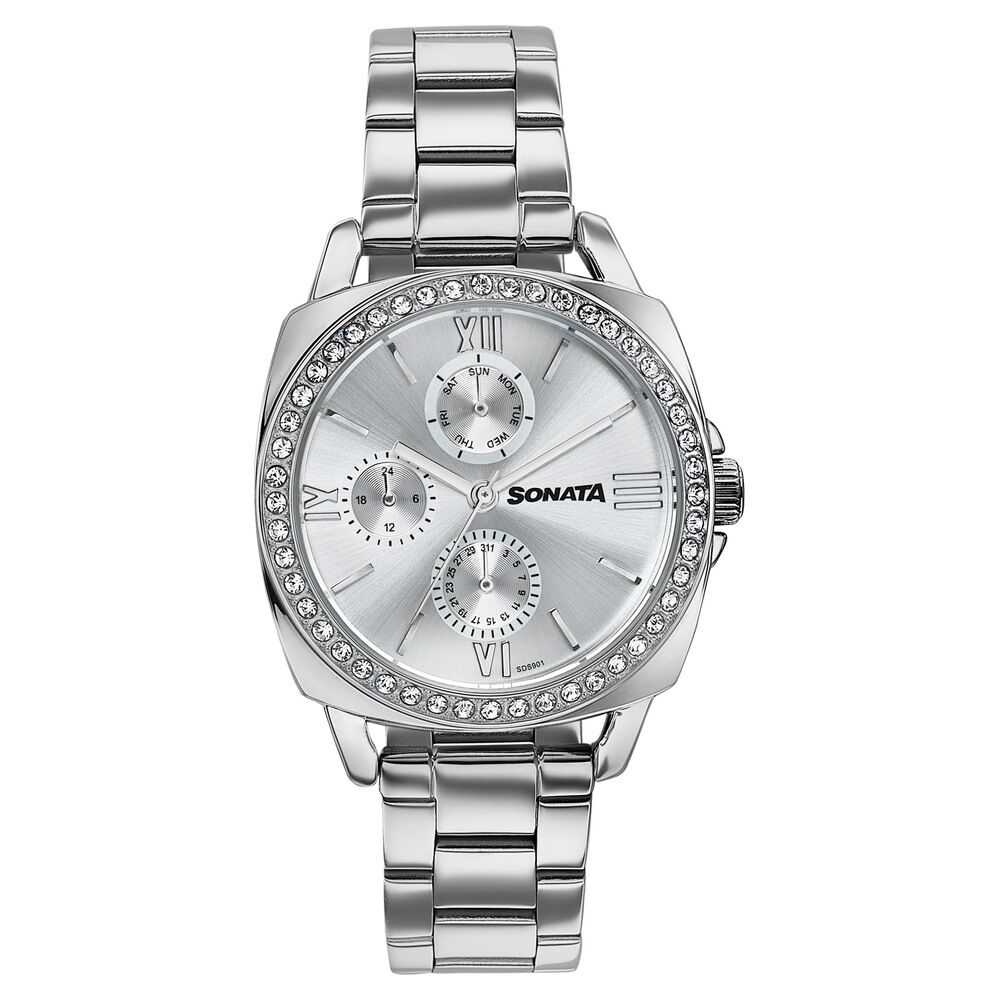 Sonata Festive Quartz Multifunction Silver Dial Silver Metal Strap Watch For Women-picture-23