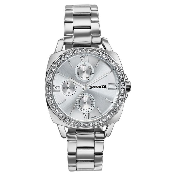 Sonata Festive Quartz Multifunction Silver Dial Silver Metal Strap Watch For Women - image number 0